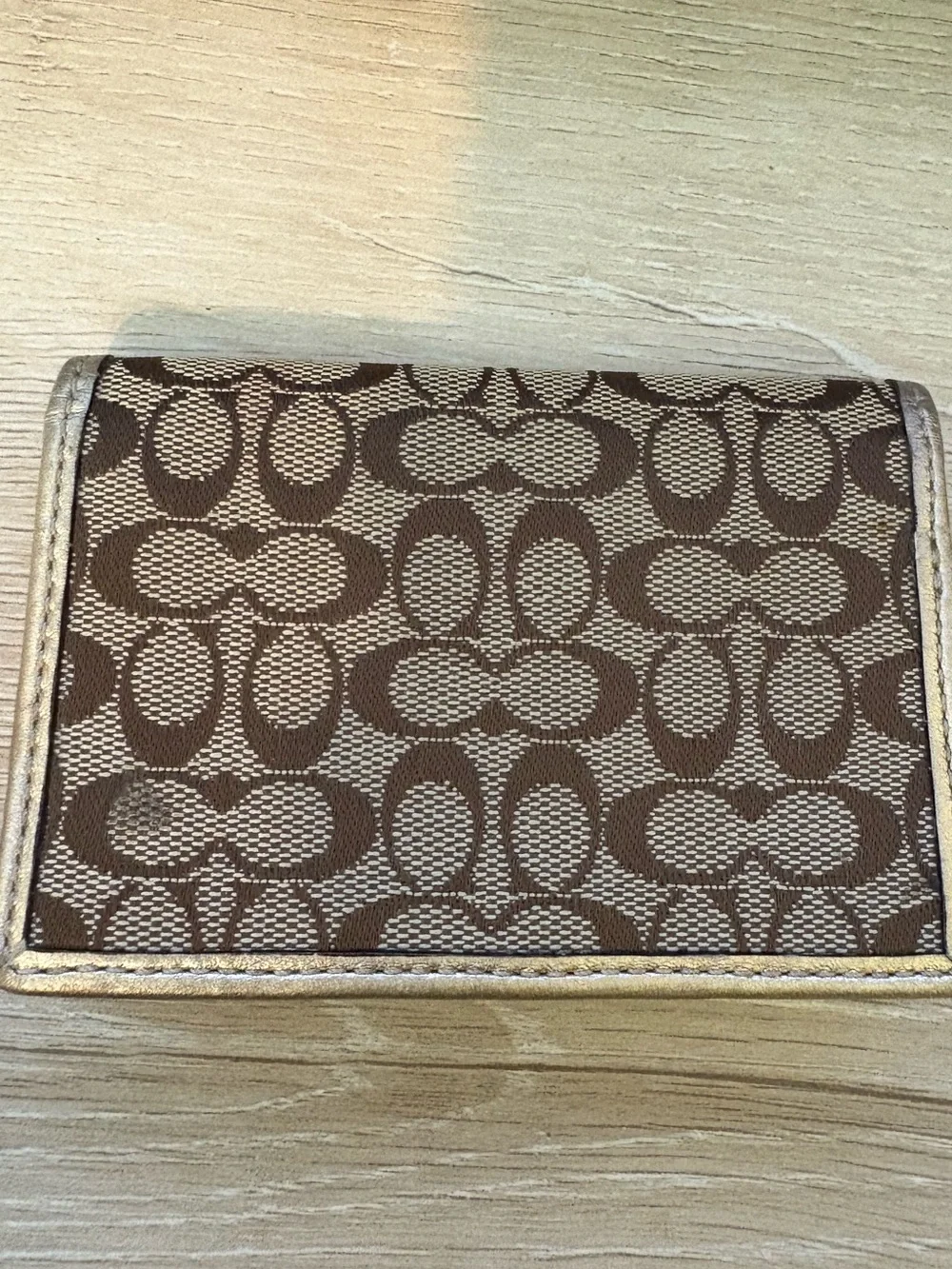 Coach Tan and Brown Signature Canvas Card Holder
